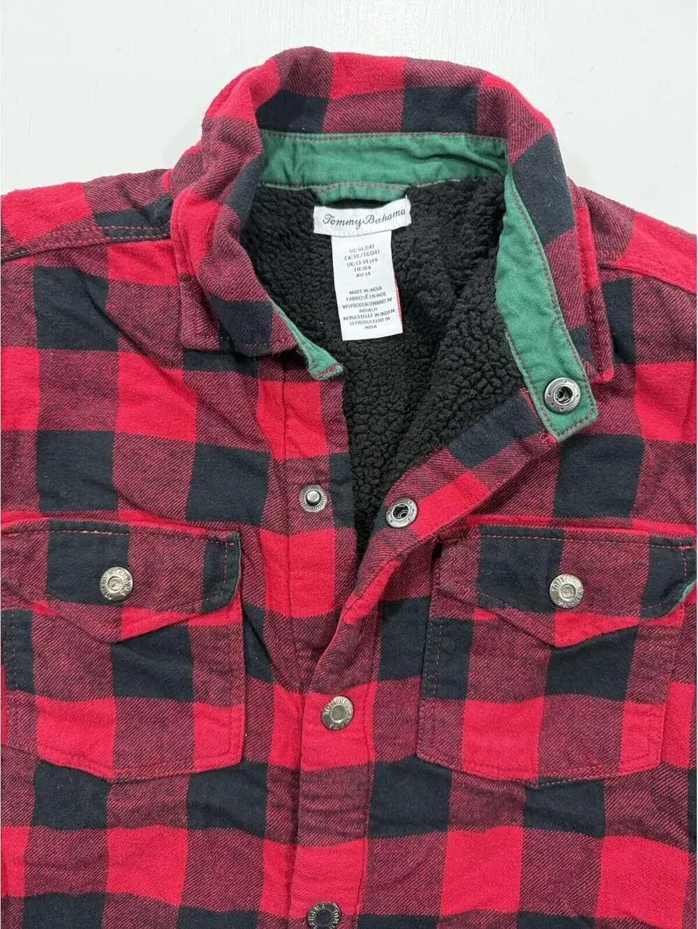 Tommy Bahama Boys XL 14 Red Buffalo Plaid Sherpa Lined Shacket Jacket